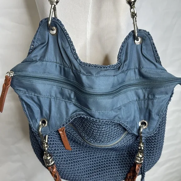 The Sak Blue Hand Crochet Bag with Brown Woven Straps - Picture 10 of 14